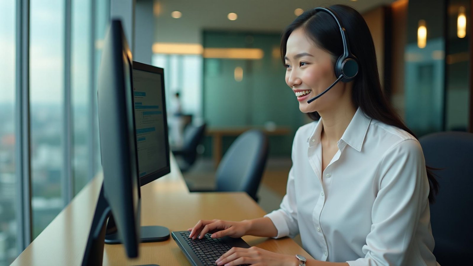 Profissional de reservas atendendo um hóspede por telefone